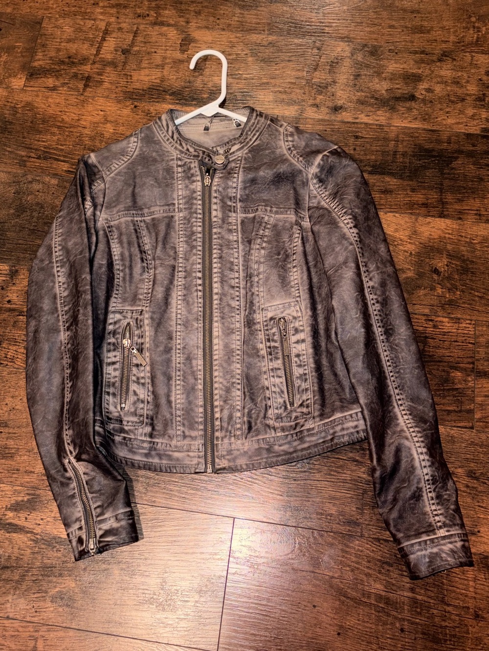 Womens Washed Black Moto Jacket